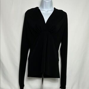Karen Kane Black Long Sleeve Blouse Women’s Size Large V Neck Stretch Fabric Top